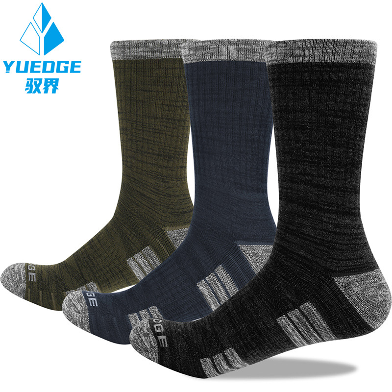 YUEDGE 12 Pairs Professional Outdoor Sports Socks Men Crew Combed Cotton Towel Ring Bottom Hiking Trips Socks